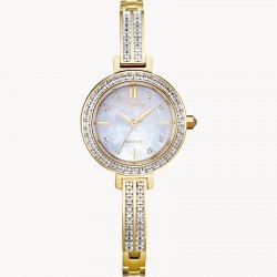 Citizen Silhouette Crystal Eco Drive Mother Of Pearl Gold Tone Bracelet Watch